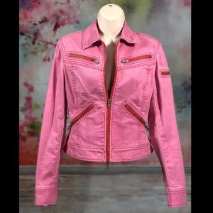 90s Pink-Denim Moto Jacket